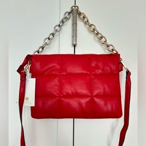 NWT Landry Red Quilted handbag with gold and silver chain